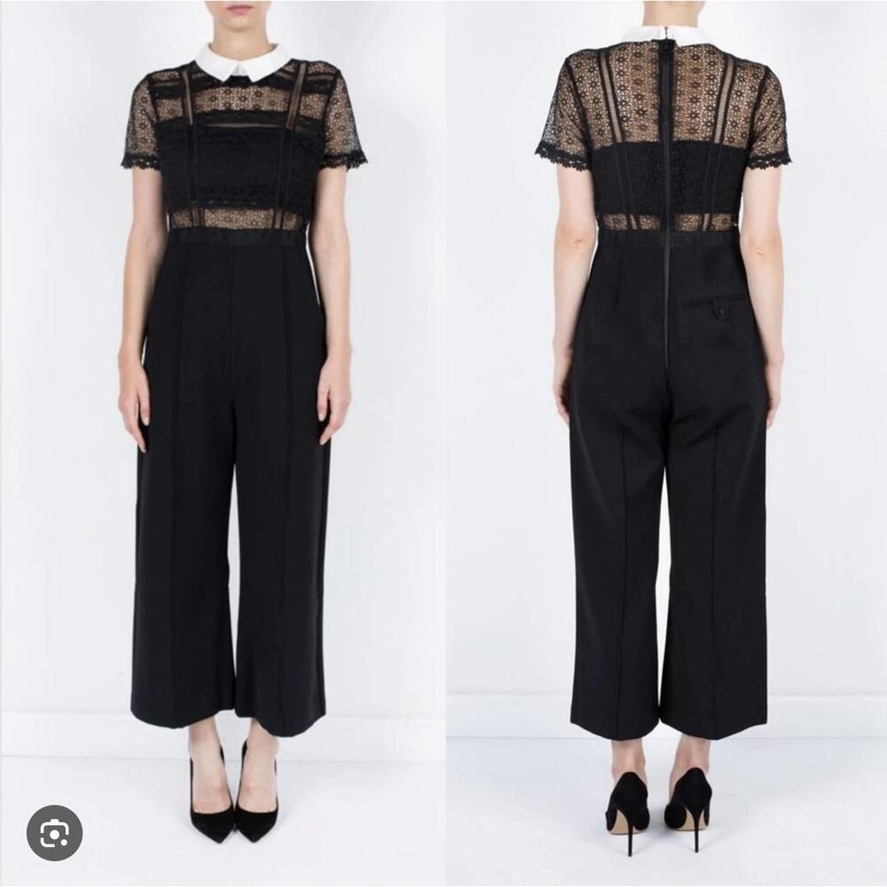 NWT Self Portrait fleur Lace Short Sleeve White Collar Jumpsuit size 4